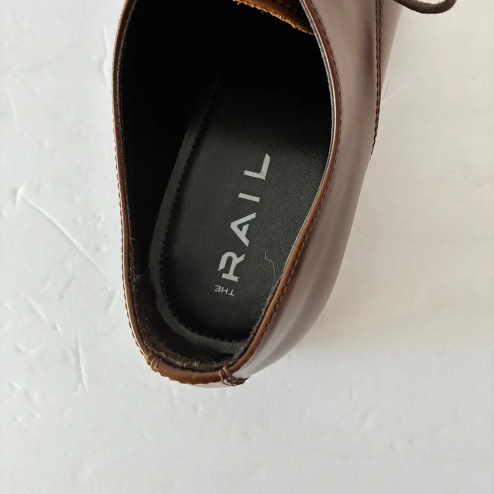 The Rail Stark Cap Toe Derby Oxford Men's Brown Leather Dress Shoes Size 41 US 8